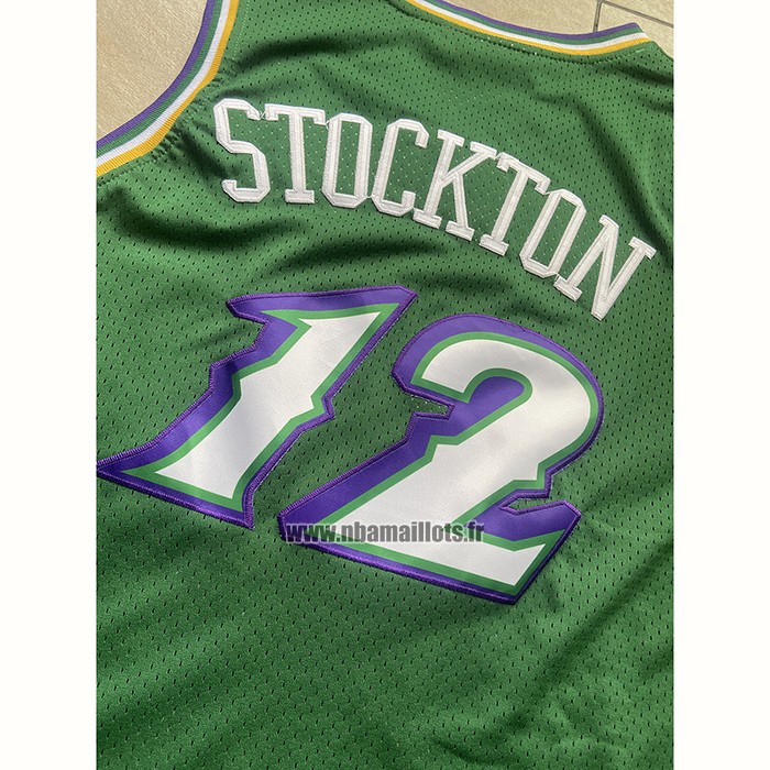 Maillot Utah Jazz John Stockton NO 12 Mitchell & Ness 1996-97 Vert